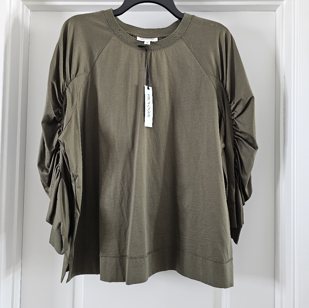 Olive Green Ruched Sleeve Top